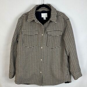 H&M Houndstooth Shacket Deep Navy/Cream/Tan Size L